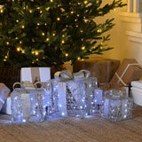 Set of 3 Battery LED Christmas Presents Silver