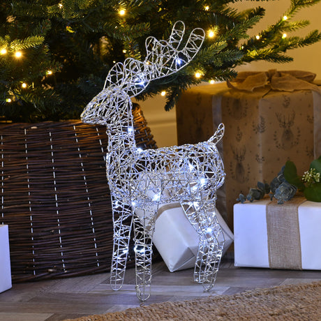 37cm Battery Light up Reindeer Silver Shimmer