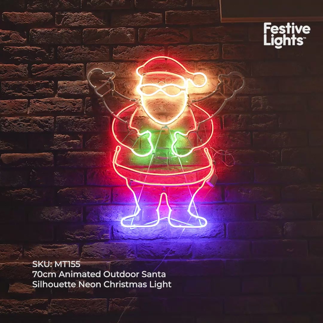 70cm Animated Outdoor Santa Silhouette Neon Christmas Light
