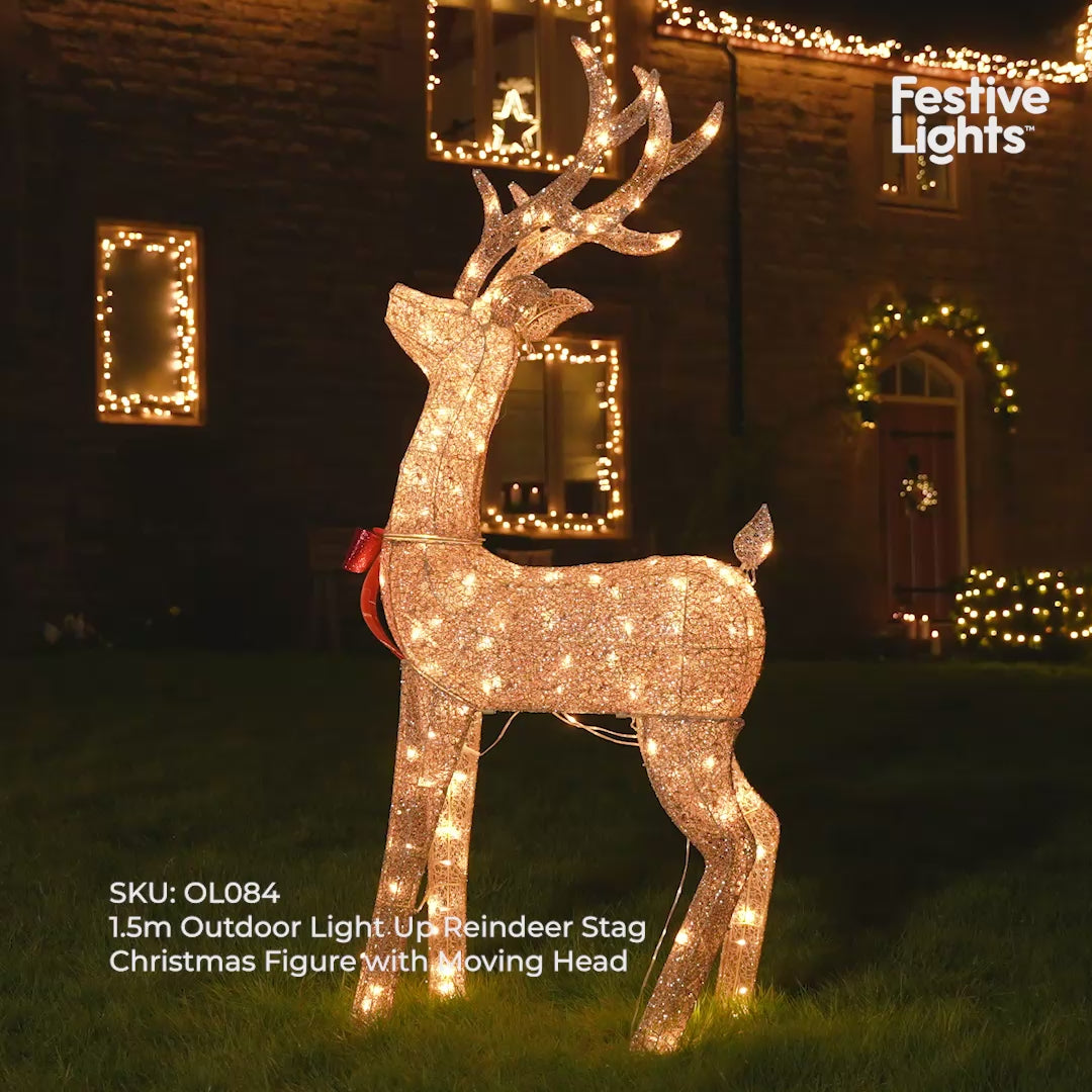 1.5m Outdoor Light up Reindeer Stag Christmas Figure with Moving Head