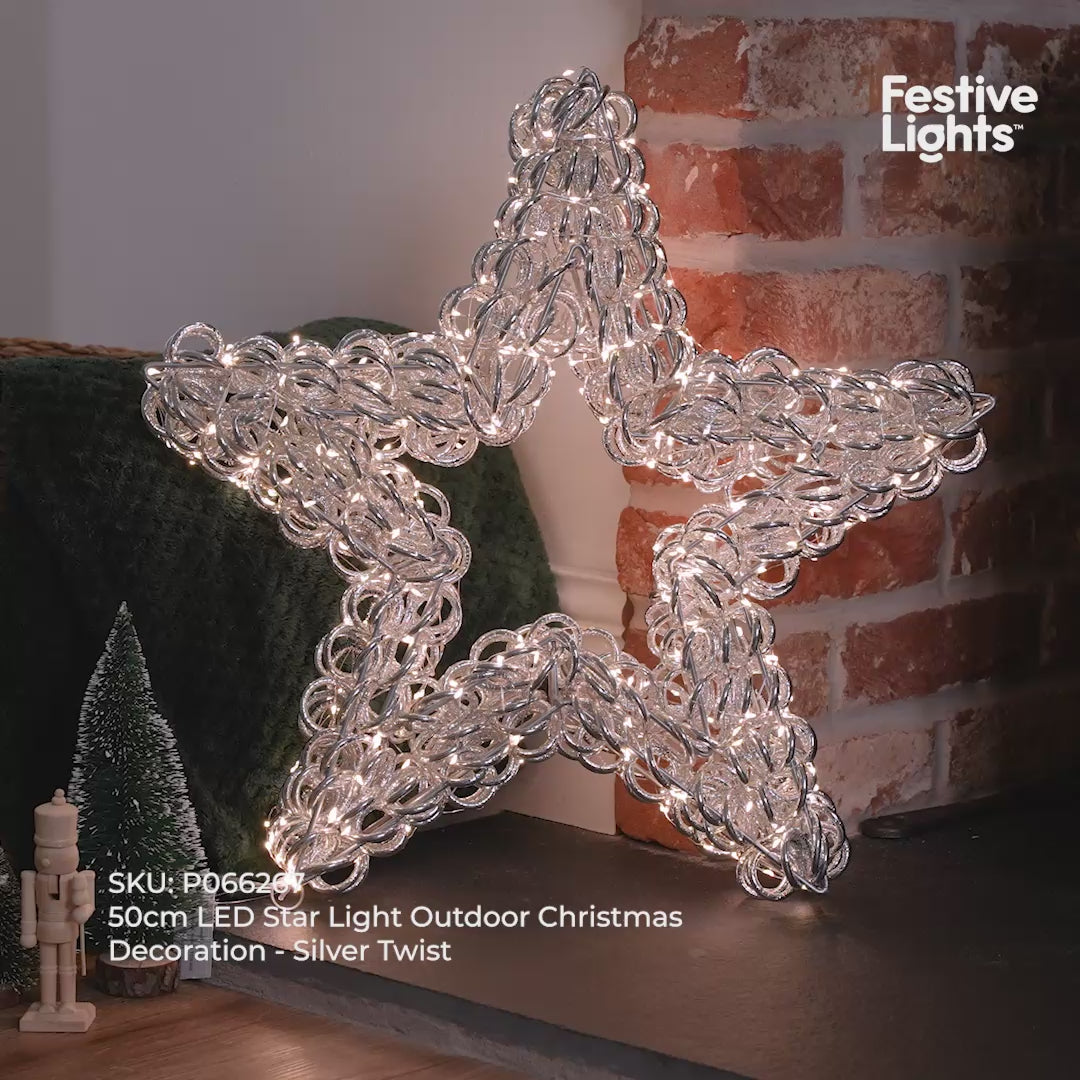 50cm LED Star Light Outdoor Christmas Decoration Silver Twist