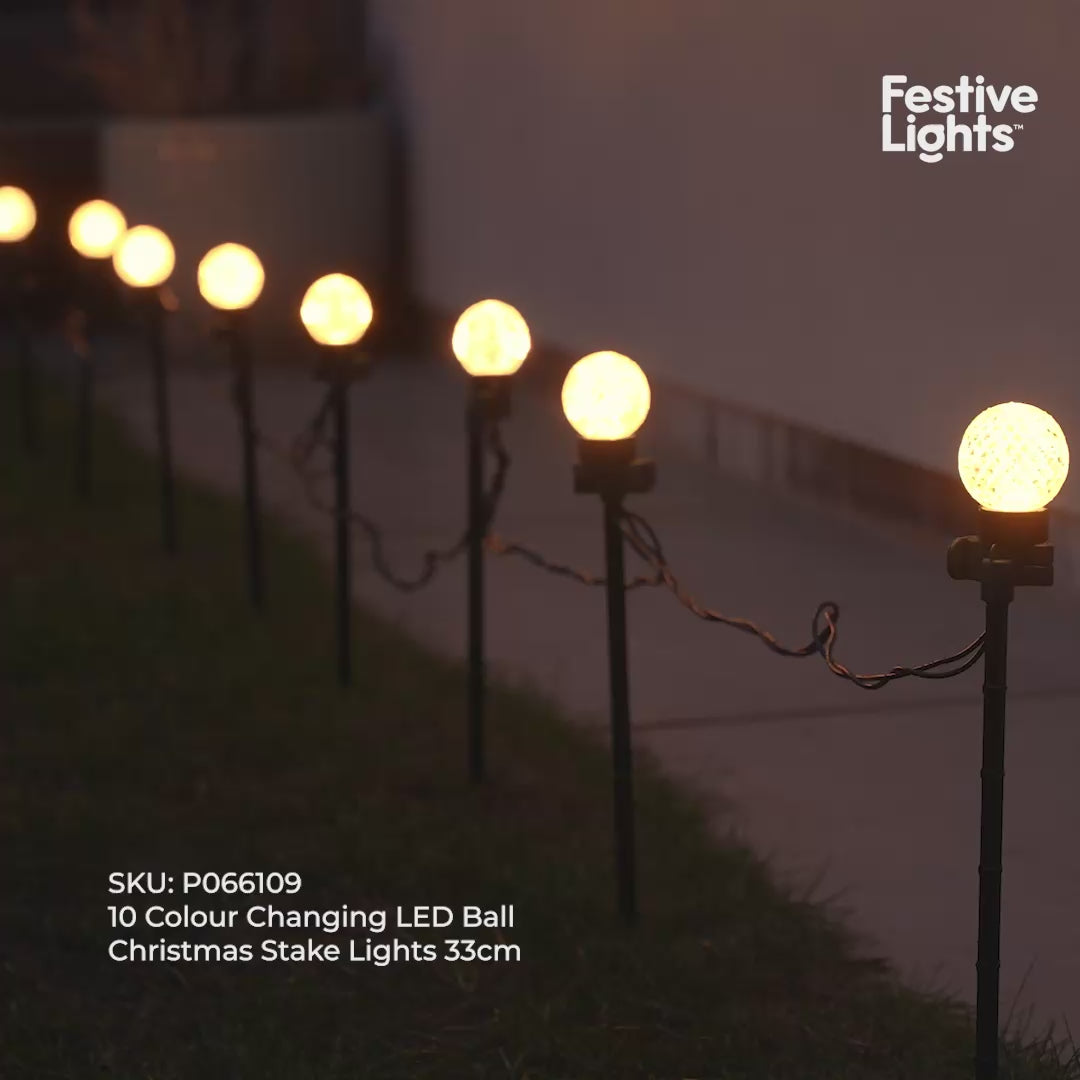 10 Colour Changing LED Ball Christmas Stake Lights 33cm