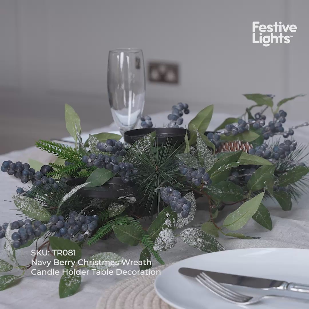 Navy Berry Christmas Wreath Candle Holder Table Decoration