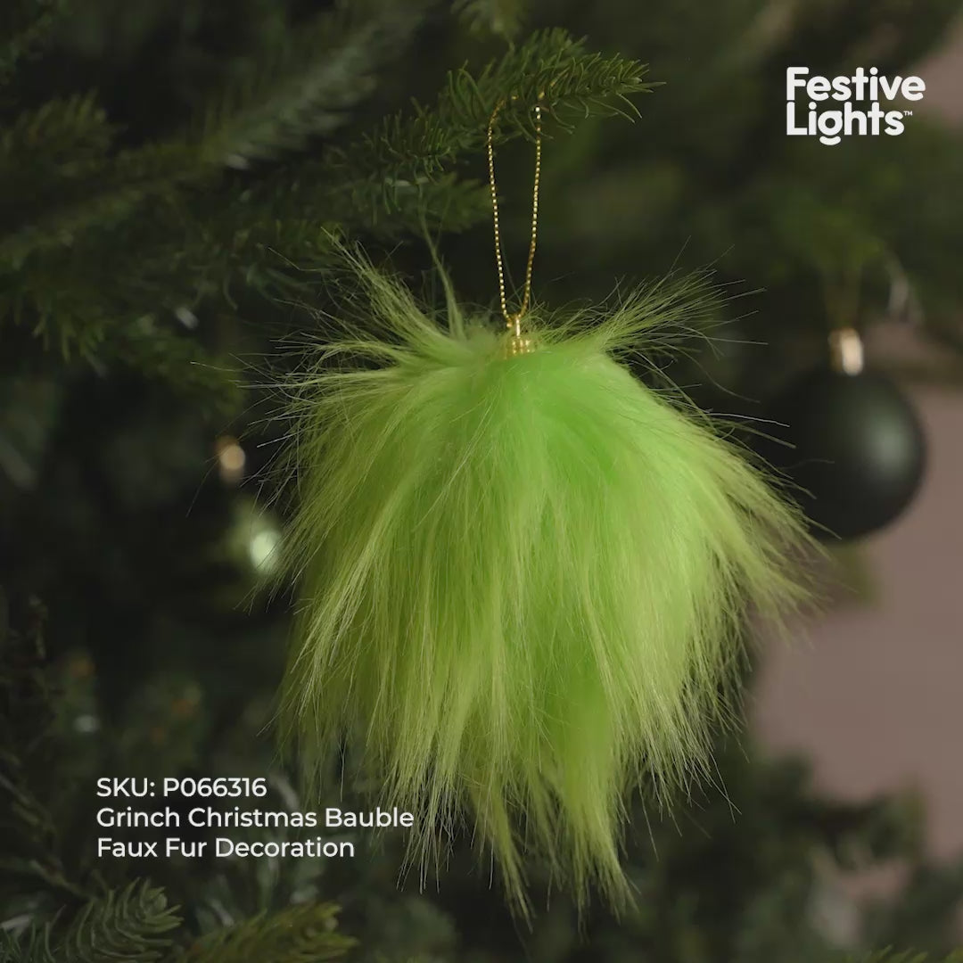 Grinch Christmas Bauble Faux Fur Decoration