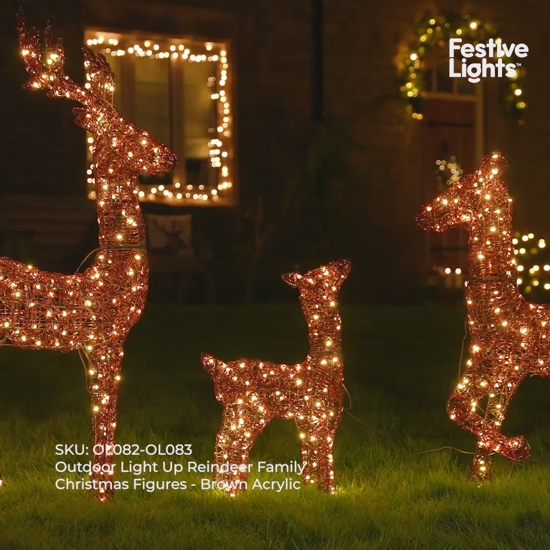 Outdoor Light Up Reindeer Family Christmas Figures Brown Acrylic