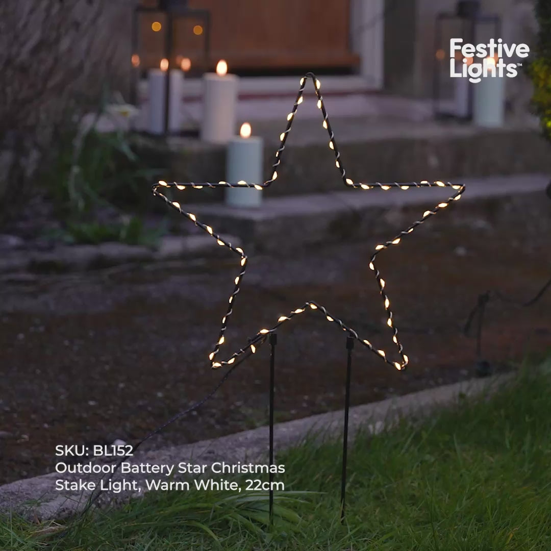 Outdoor Battery Star Christmas Stake Light Warm White 22cm
