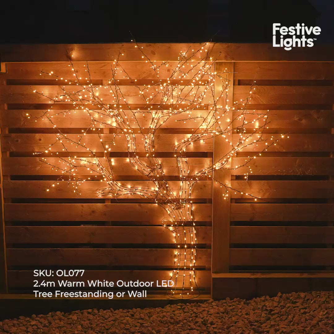2.4m Warm White Outdoor LED Tree Freestanding or Wall Mounted
