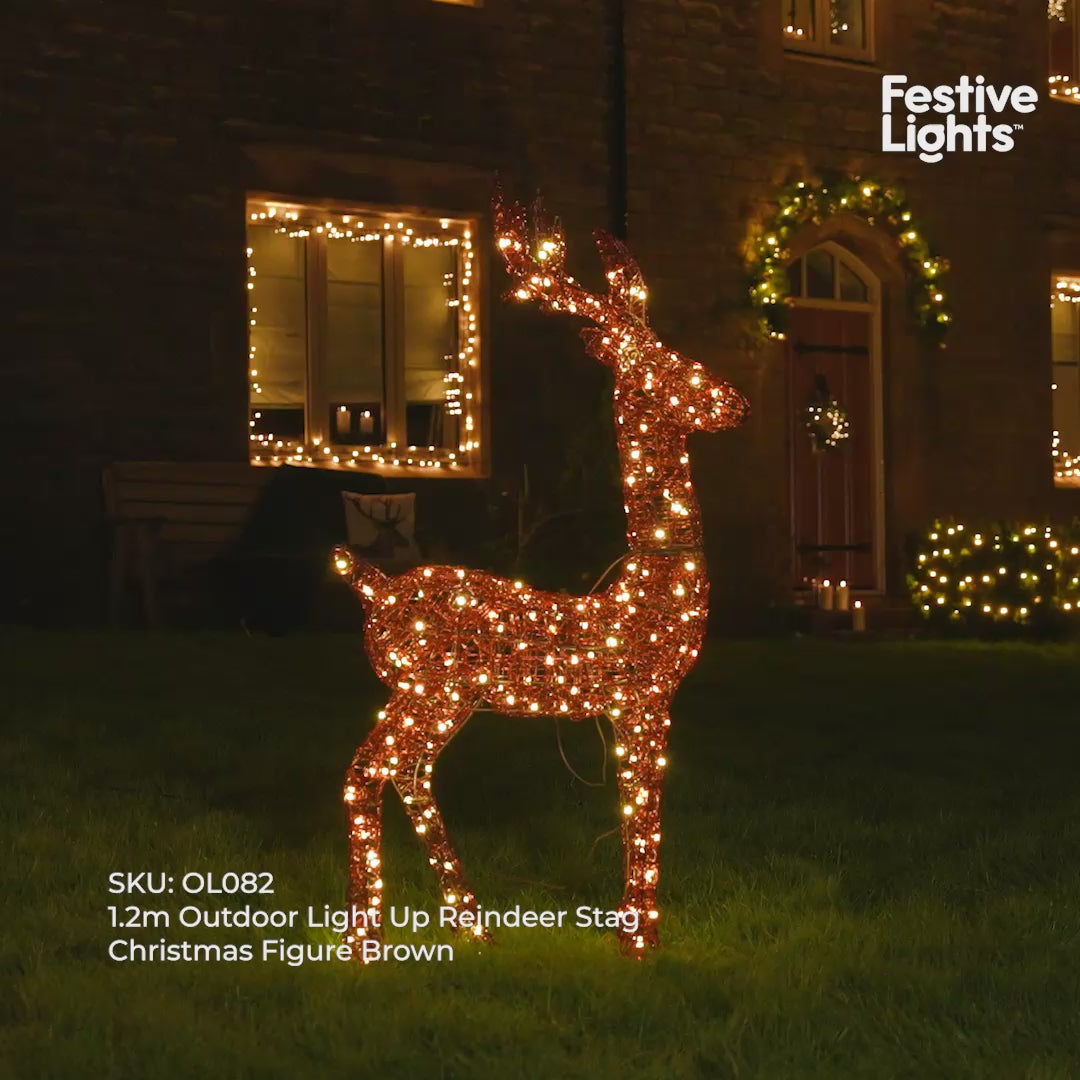 1.2m Outdoor Light Up Reindeer Stag Christmas Figure Brown Acrylic