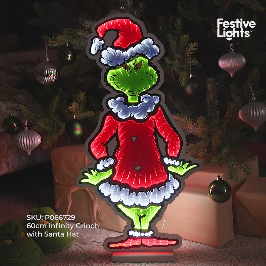 Infinity Grinch Santa Hat Christmas Light 60cm