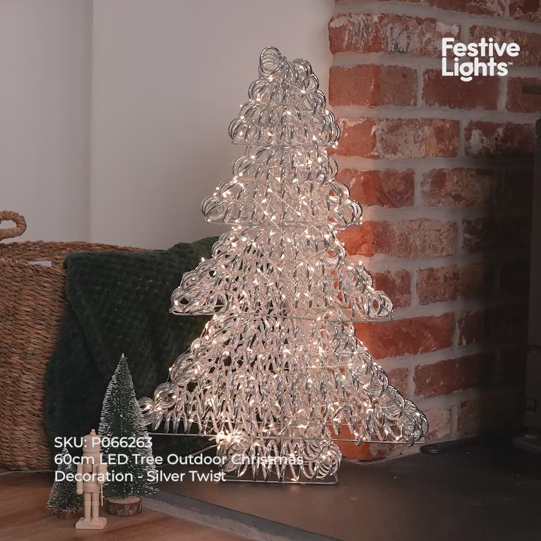 60cm LED Tree Outdoor Christmas Decoration Silver Twist