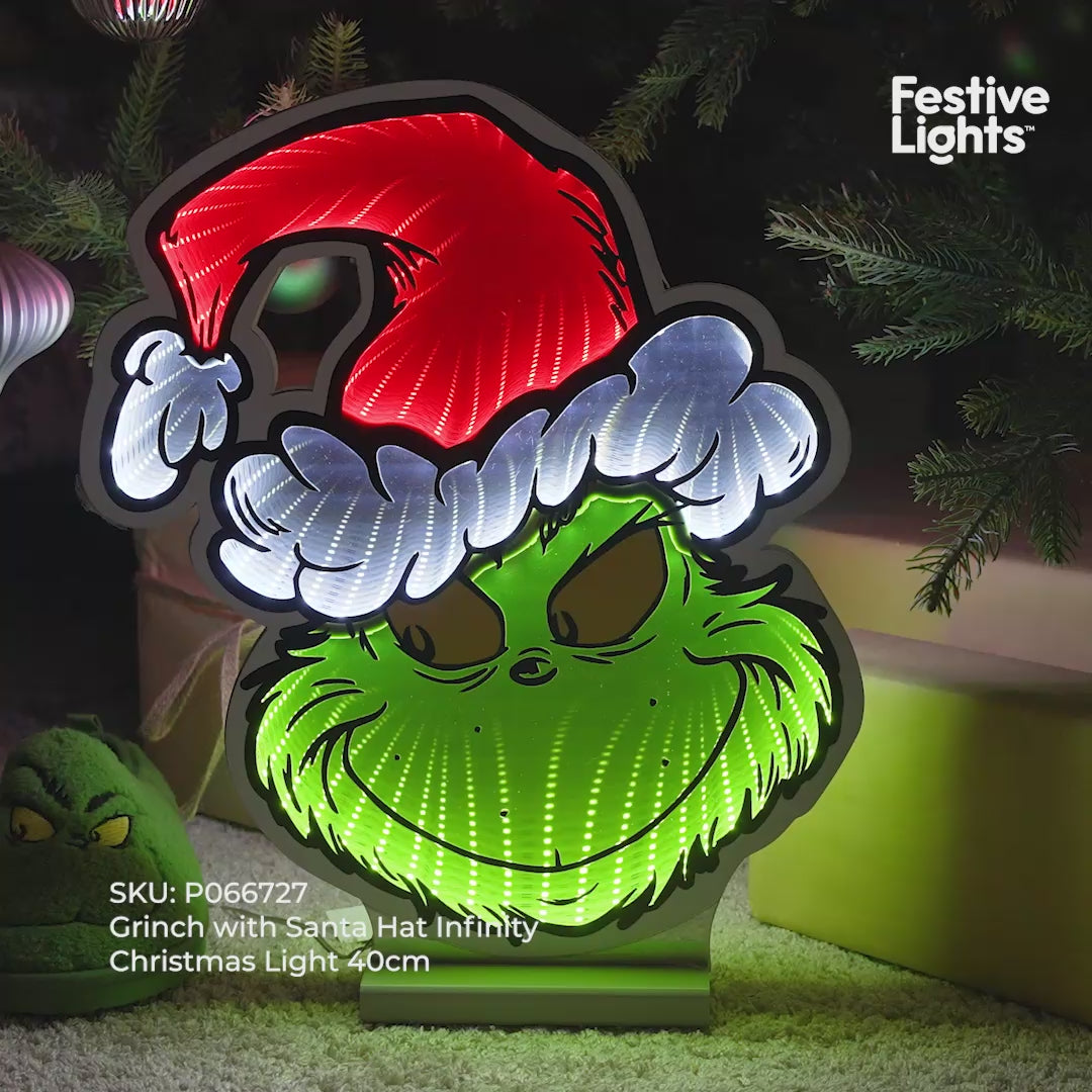Grinch with Santa Hat Infinity Christmas Light 40cm