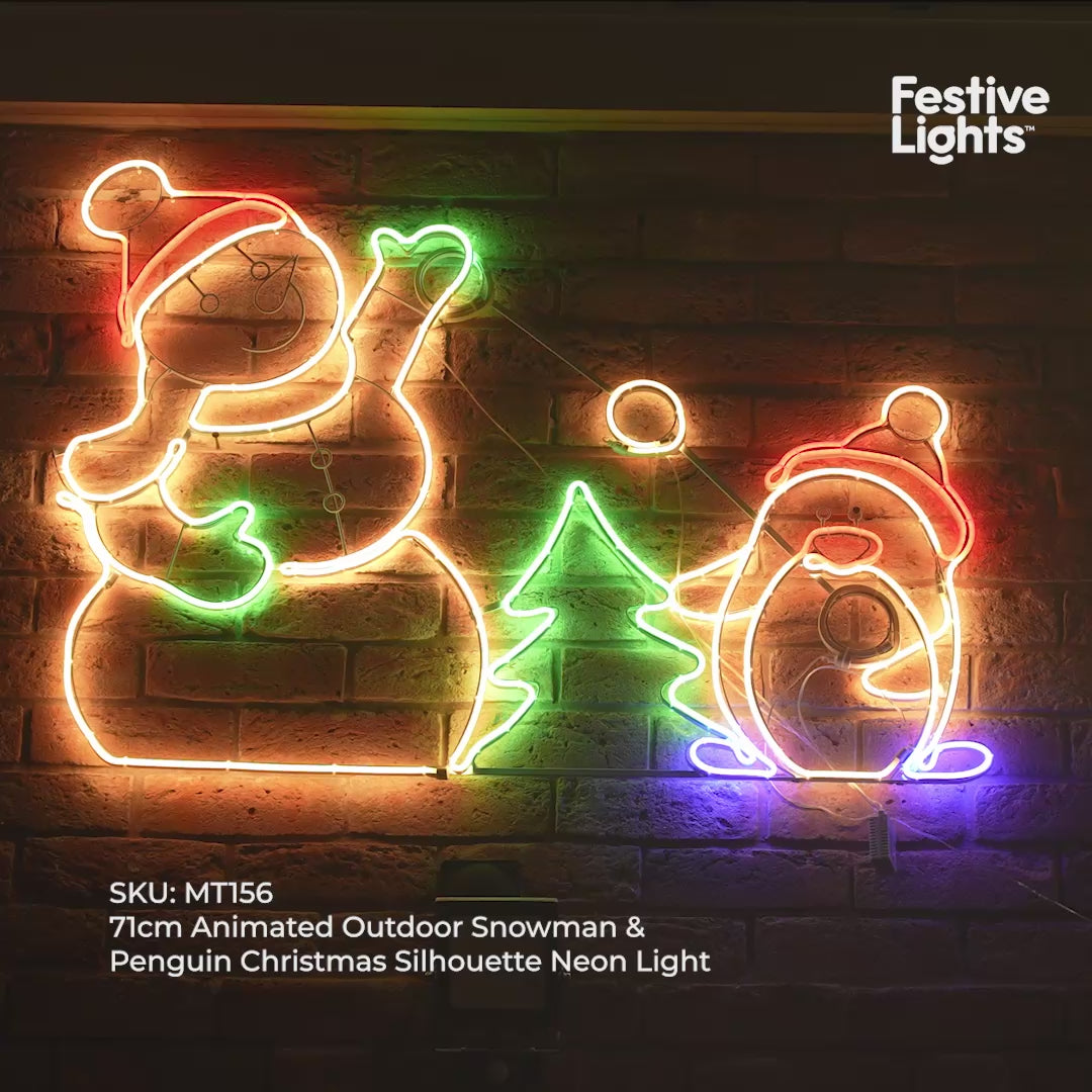 71cm Animated Outdoor Snowman & Penguin Christmas Silhouette Neon Light