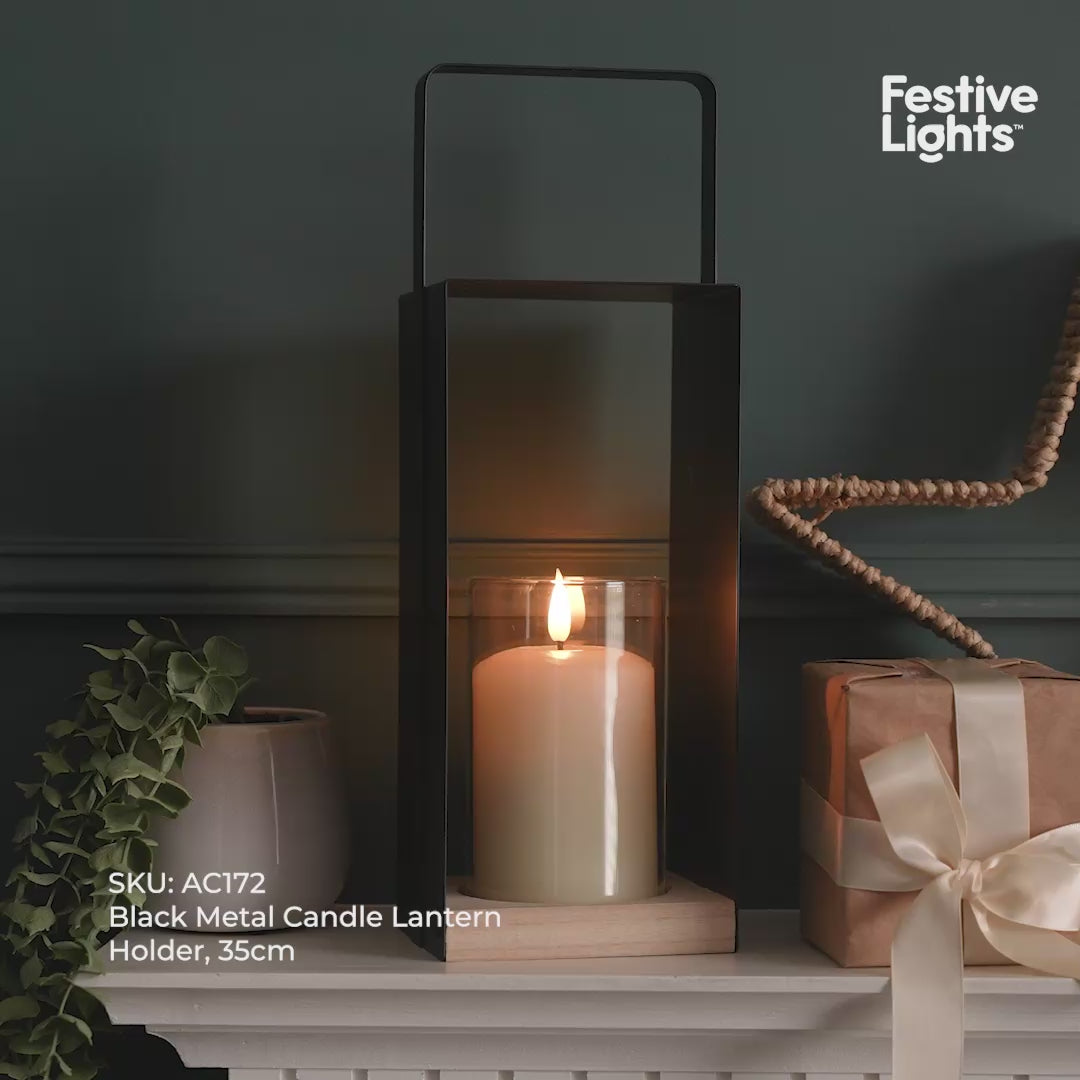 Black Metal Candle Lantern Holder 35cm