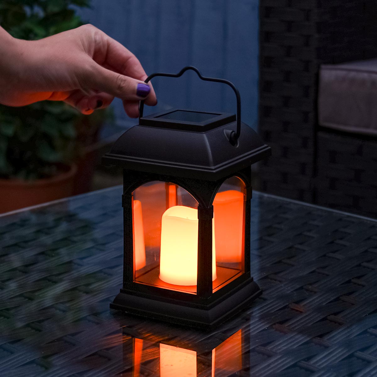 Solar Powered Lantern With Flickering LED Candle 15cm