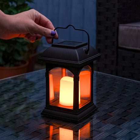 Solar Powered Lantern With Flickering LED Candle 15cm
