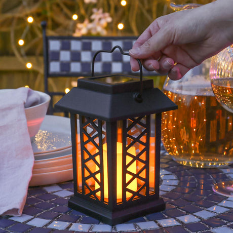 Solar Lantern With Flickering LED Candle 17.5cm
