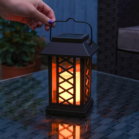 Solar Lantern With Flickering LED Candle 17.5cm