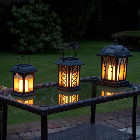 Solar Garden Flickering Candle Lantern, Amber LED, 3 Pack