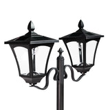 Large Black Twin Head Solar Security Lamp Post, 2.1m
