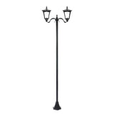 Large Black Twin Head Solar Security Lamp Post, 2.1m