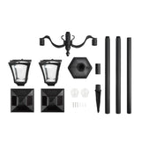 Large Black Twin Head Solar Security Lamp Post, 2.1m