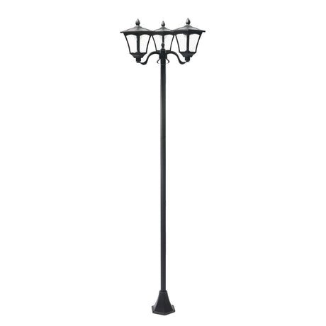 Large Black Triple Head Solar Security Lamp Post, 2.1m