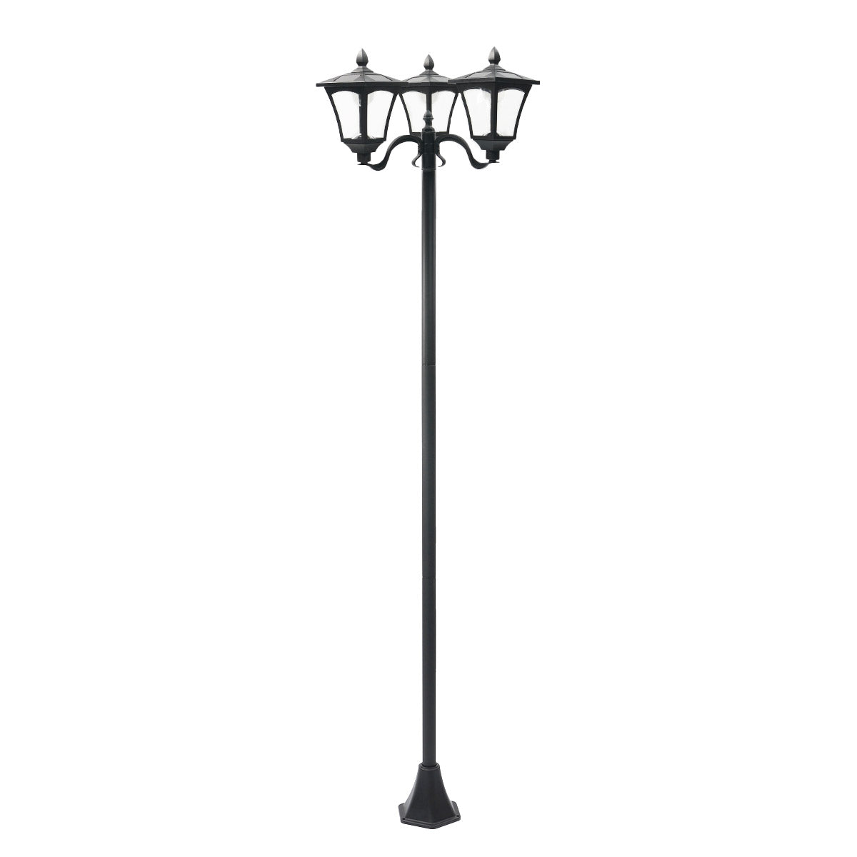 Large Black Triple Head Solar Security Lamp Post, 2.1m