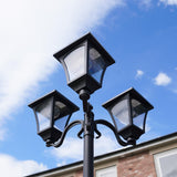 Large Black Triple Head Solar Security Lamp Post, 2.1m