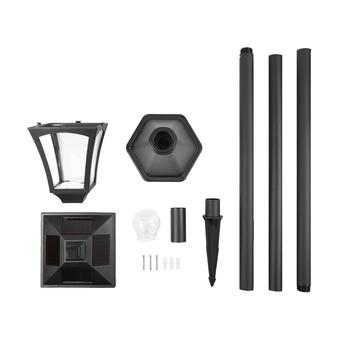 Large Black Solar Security Lamp Post, 2.1m