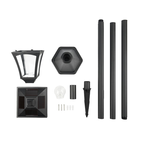 Large Black Solar Security Lamp Post, 2.1m