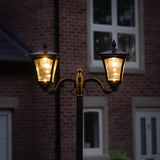 Large Black Twin Head Solar Security Lamp Post, 2.1m