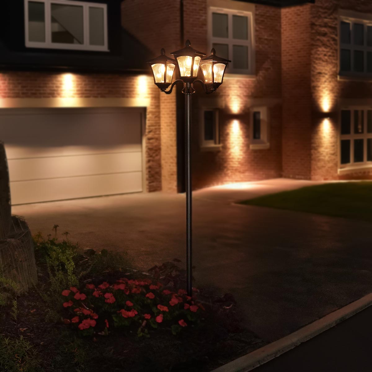 Triple Head Solar Lamp Post Filament Effect LEDs 2.1m