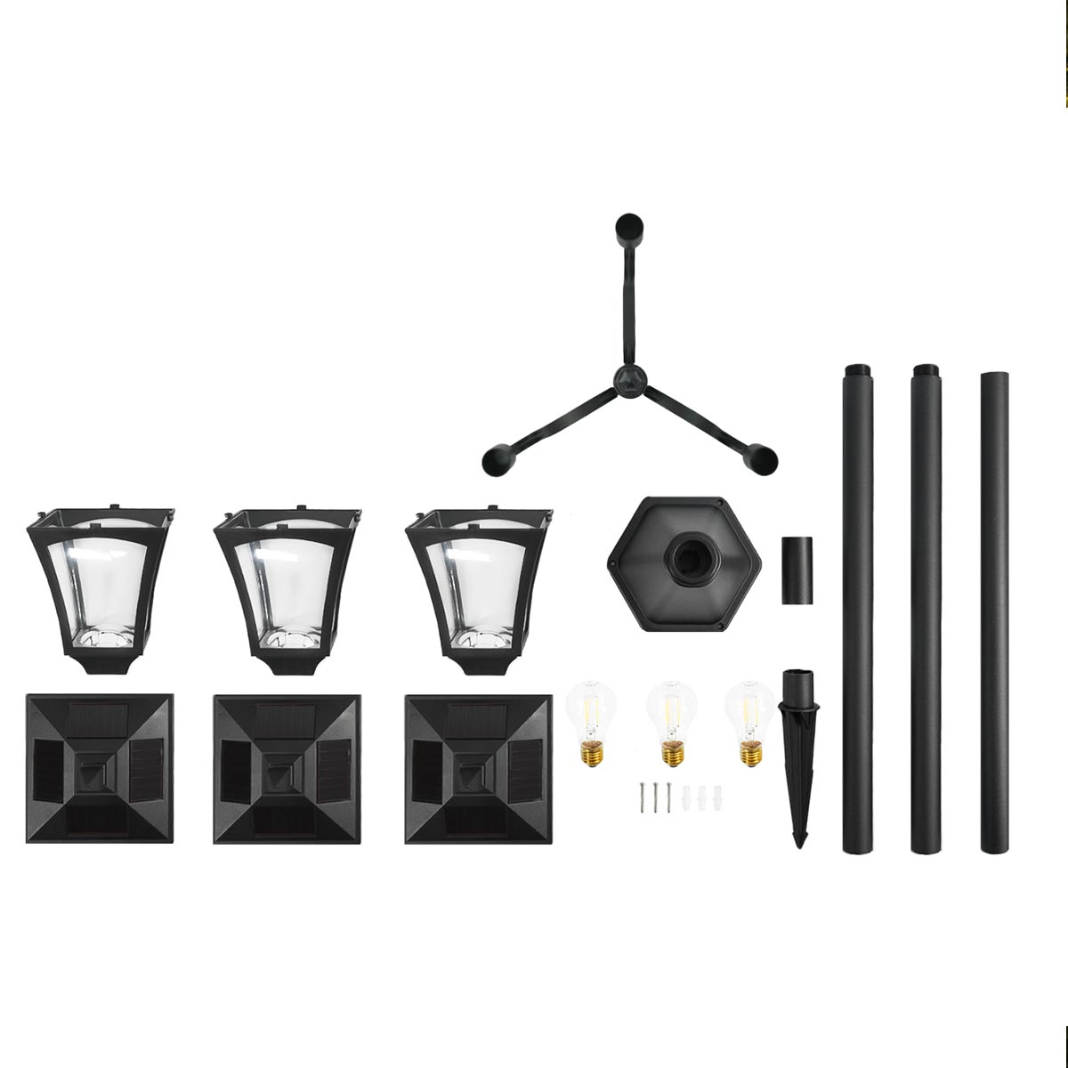 Triple Head Solar Lamp Post Filament Effect LEDs 2.1m