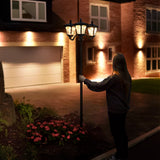 Large Black Triple Head Solar Security Lamp Post, 2.1m