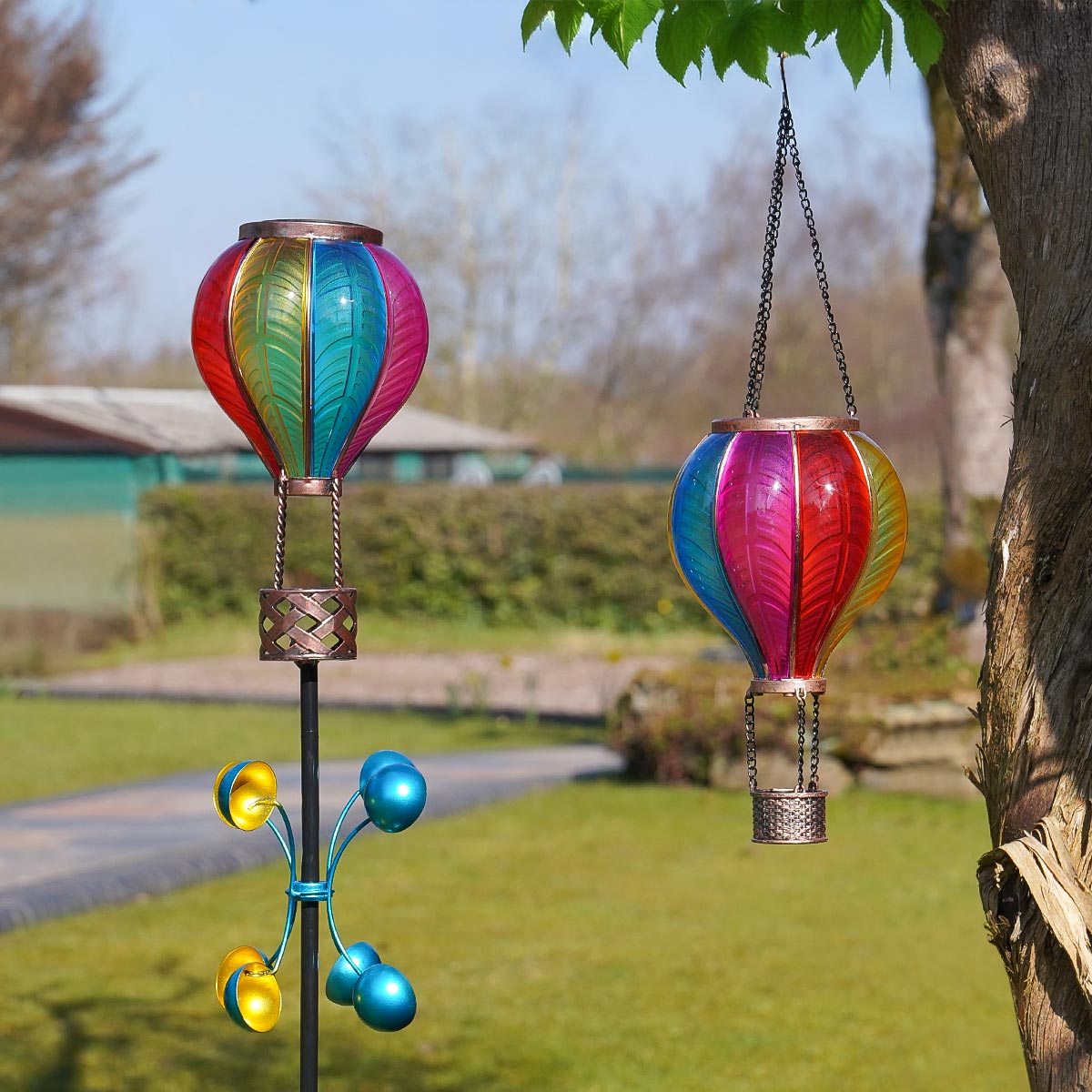 Solar Cool Flame Balloon Wind Spinner Stake Light and Lantern