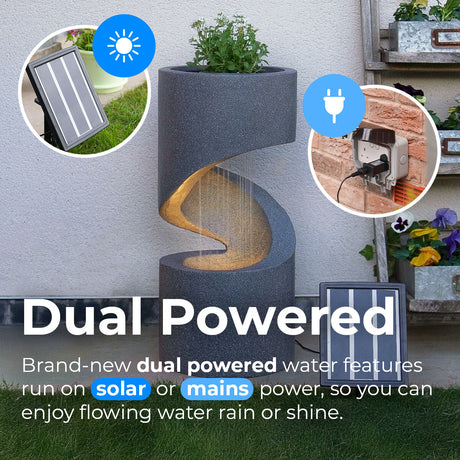 Solar & Plug-in Grey Spiral Rainfall Water Feature with Planter