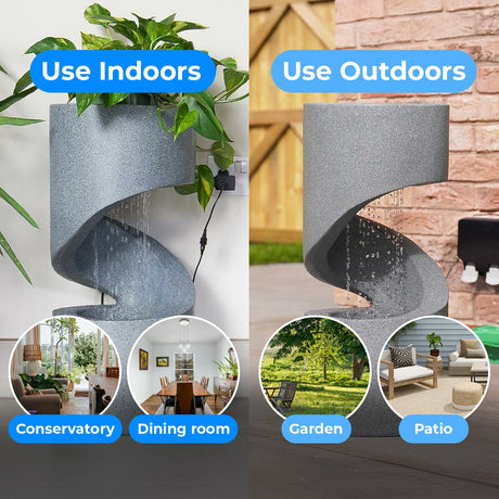 Solar & Plug-in Grey Spiral Rainfall Water Feature with Planter