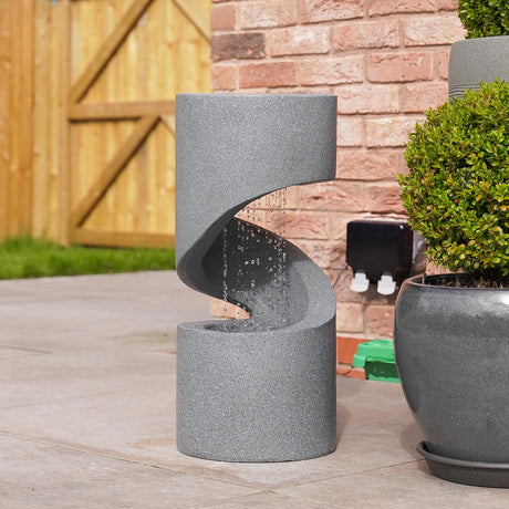 Solar & Plug-in Grey Spiral Rainfall Water Feature with Planter