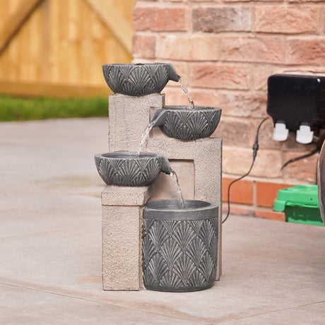 Solar & Plug-in Stone Effect Cascading Bowls Water Feature