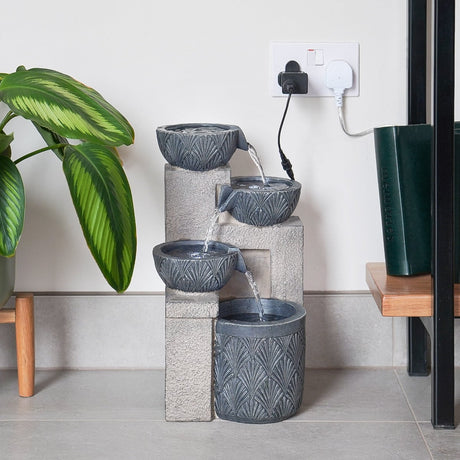 Solar & Plug-in Stone Effect Cascading Bowls Water Feature