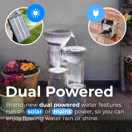 Solar & Plug-in White Seashell Pattern Cascading Bowls Water Feature