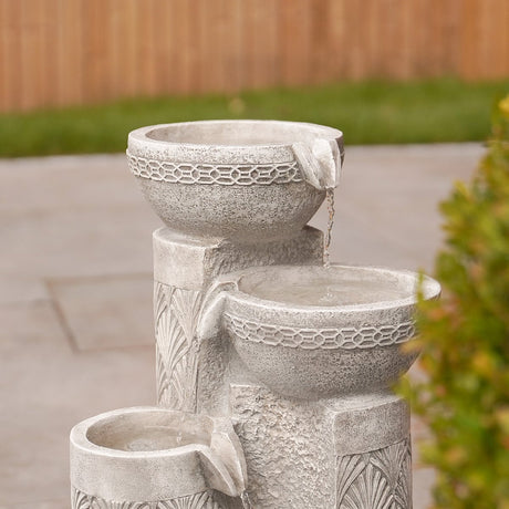 Solar & Plug-in White Seashell Pattern Cascading Bowls Water Feature