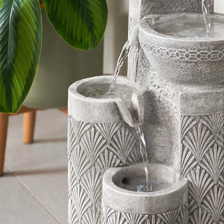 Solar & Plug-in White Seashell Pattern Cascading Bowls Water Feature