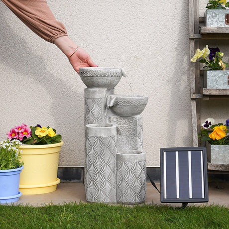 Solar & Plug-in White Seashell Pattern Cascading Bowls Water Feature