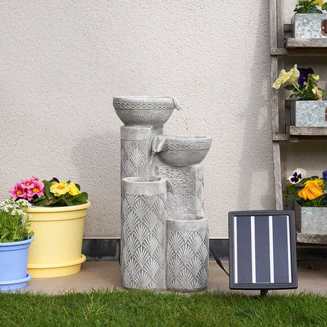 Solar & Plug-in White Seashell Pattern Cascading Bowls Water Feature
