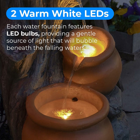 Plug-in & Solar Water Feature Rustic Tree Trunk with Planter 54cm