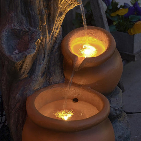 Plug-in & Solar Water Feature Rustic Tree Trunk with Planter 54cm