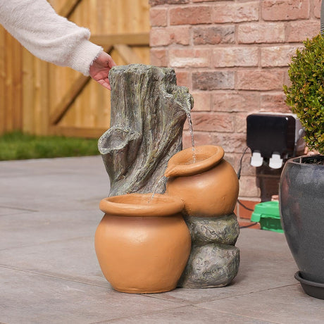 Plug-in & Solar Water Feature Rustic Tree Trunk with Planter 54cm