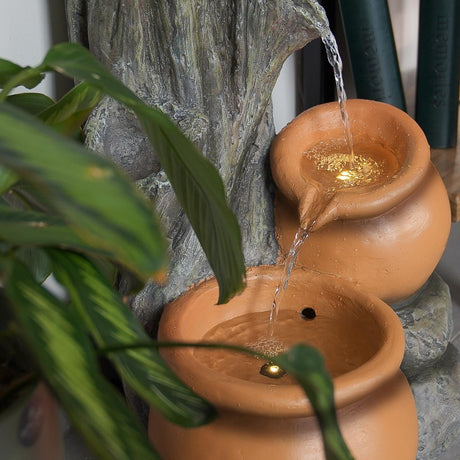 Plug-in & Solar Water Feature Rustic Tree Trunk with Planter 54cm