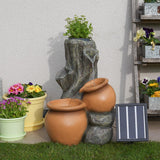 Plug-in & Solar Water Feature Rustic Tree Trunk with Planter 54cm